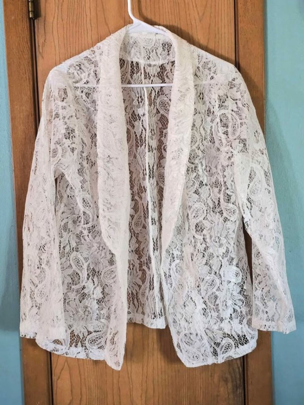 1XL White Floral Lace Sheer Open Blazer